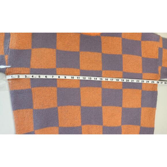 Talulah Orange Purple Check Long Sleeve Sweater Crewneck Soft Winter Artsy M - Picture 9 of 10